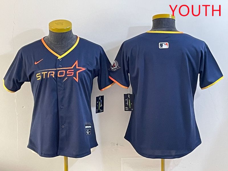 Youth Houston Astros Blank Drak Blue Three generations Joint Name 2025 Nike MLB Jersey style 1->youth mlb jersey->Youth Jersey